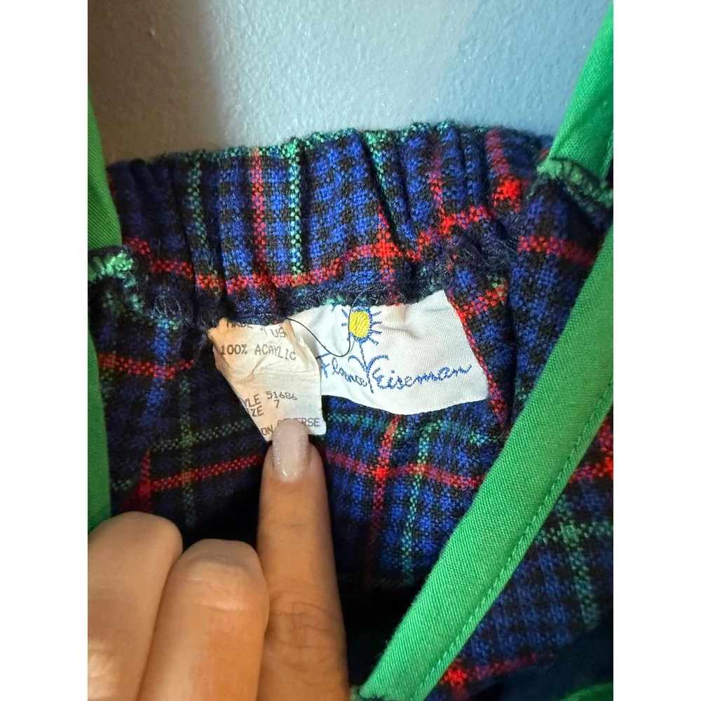 Florence Eiseman‎ vintage Blue Plaid Jumper Dress Red Flower Applique